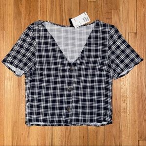 H&M cropped plaid button up